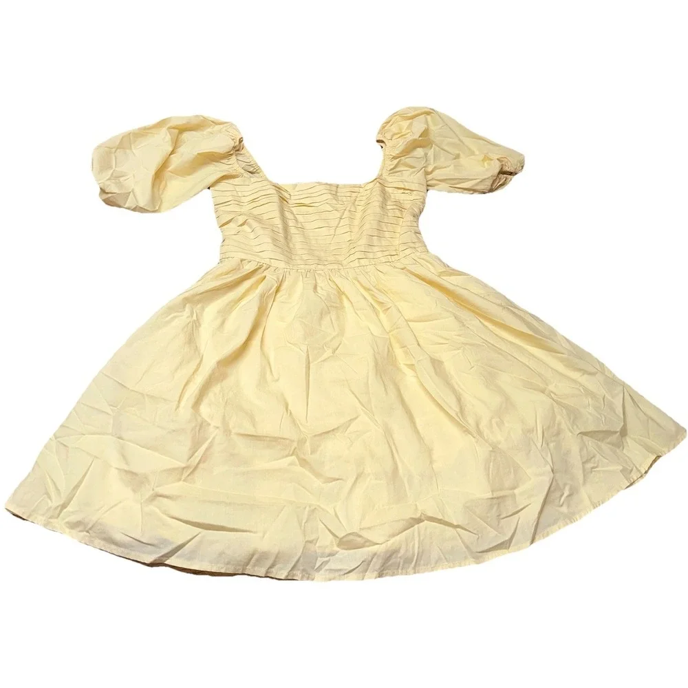 Abercrombie Fitch Emerson Yellow‎ Poplin Puff Sleeve Mini Milkmaid Dress Women S